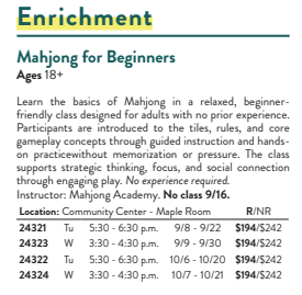 Mountain View Mahjong classes by Mahjong Academy